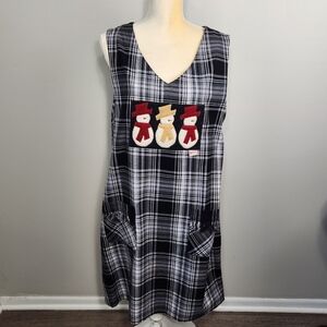 Vintage Jumper Black Plaid With Winter Appliques Size 16 teacher Winter